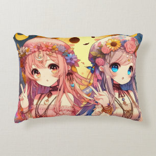 Anime meisje hippie maan meisjes die vrede teken g accent kussen