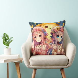 Anime meisje hippie maan meisjes die vrede teken g kussen