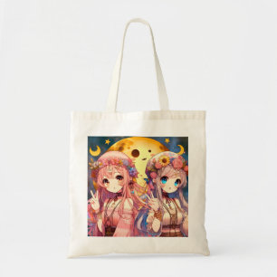 Anime meisje hippie maan meisjes die vrede teken g tote bag