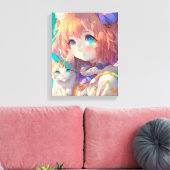 Anime Meisje Holding Een Schattige Kitten Canvas Afdruk (Insitu (Woonkamer))