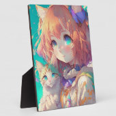 Anime Meisje Holding Een Schattige Kitten Fotoplaat (Zijkant)