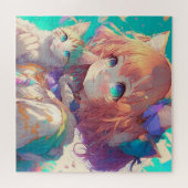 Anime Meisje Holding Een Schattige Kitten Legpuzzel (Horizontaal)
