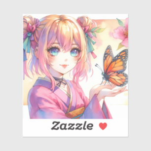 Anime Meisje Holding Een Vlinder Ai Art Sticker