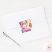 Anime Meisje Holding Een Vlinder Ai Art Vierkante Sticker (Envelop)