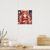 Anime Meisje Holding Kitten Kerstmis Poster (Keuken)