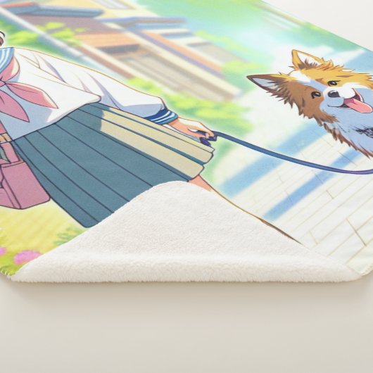 Anime Meisje Hond Walker Sherpa Deken (3/4)