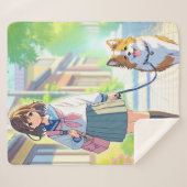 Anime Meisje Hond Walker Sherpa Deken (Voorkant (horizontaal))