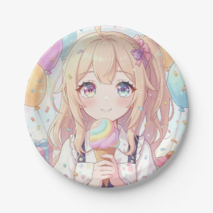 Anime Meisje Ijs Verjaardagsfeestje Papieren Bordje