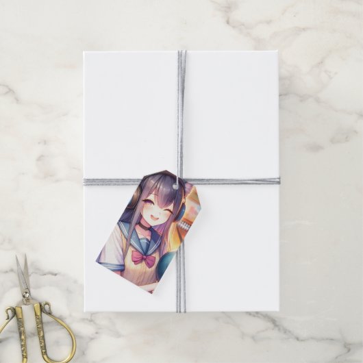  anime meisje in bowling verjaardagsfeestje cadeaulabel (Met Touw)