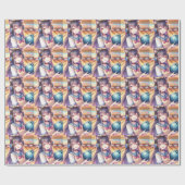  anime meisje in bowling verjaardagsfeestje cadeaupapier (Vlak)