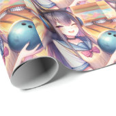  anime meisje in bowling verjaardagsfeestje cadeaupapier (Rol Hoek)