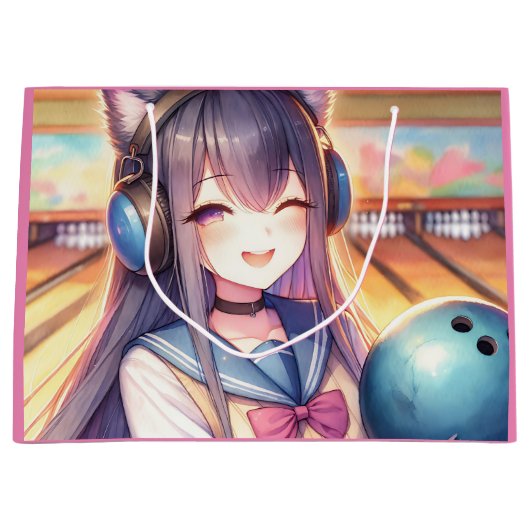 anime meisje in bowling verjaardagsfeestje groot cadeauzakje (Voorkant)
