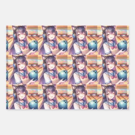  anime meisje in bowling verjaardagsfeestje inpakpapier vel (Voorkant 3)