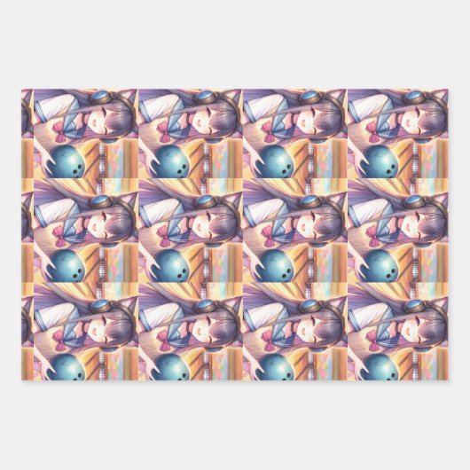 anime meisje in bowling verjaardagsfeestje inpakpapier vel (Voorkant 2)