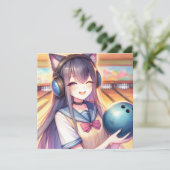  anime meisje in bowling verjaardagsfeestje kaart (Staand voorkant)