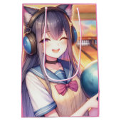  anime meisje in bowling verjaardagsfeestje medium cadeauzakje (Achterkant)