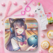  anime meisje in bowling verjaardagsfeestje papieren bordje (Feest)