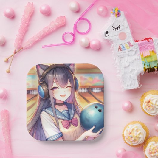  anime meisje in bowling verjaardagsfeestje papieren bordje (Feest)