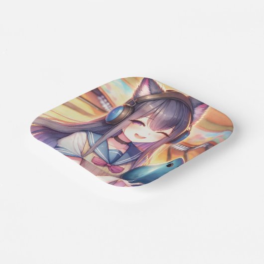  anime meisje in bowling verjaardagsfeestje papieren bordje (Gebogen)