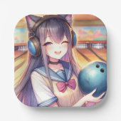  anime meisje in bowling verjaardagsfeestje papieren bordje (Voorkant)