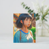 Anime Meisje in de Stad | Contact houden Briefkaart (Staand voorkant)