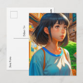 Anime Meisje in de Stad | Contact houden Briefkaart (Voorkant / Achterkant)