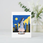 Anime meisje in de stad van de nacht briefkaart (Staand voorkant)