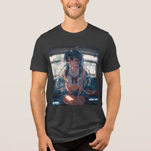 Anime Meisje in de Trein Tri-Blend Shirt (Voorkant)