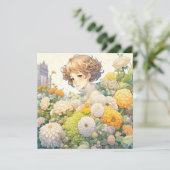 Anime Meisje in Gele Bloemen Blank (Staand voorkant)