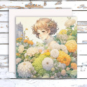 Anime Meisje in Gele Bloemen Blank