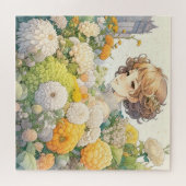 Anime meisje in gele bloemen legpuzzel (Horizontaal)