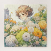 Anime meisje in gele bloemen legpuzzel (Verticaal)