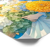 Anime Meisje in Gele en Blauwe Bloemen Poster (Hoek)