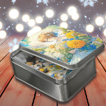 Anime Meisje in Gele en Blauwe Bloemen Puzzel<br><div class="desc">Blauw-gele waterverf bloeit met een  anime meisje dat binnen zit. Ai art.</div>