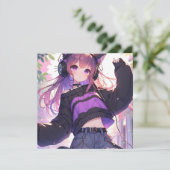  Anime Meisje in Hoofdtelefoon met Kattenoren (Staand voorkant)