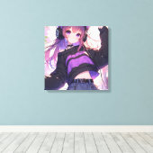  Anime Meisje in Hoofdtelefoon met Kattenoren Canvas Afdruk (Insitu (Houten vloer))