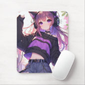  Anime Meisje in Hoofdtelefoon met Kattenoren Muismat (Met muis)