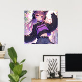  Anime Meisje in Hoofdtelefoon met Kattenoren Poster (Thuiskantoor)