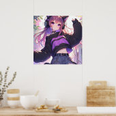  Anime Meisje in Hoofdtelefoon met Kattenoren Poster (Keuken)