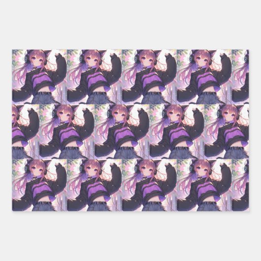  Anime Meisje in Hoofdtelefoon Verjaardag Inpakpapier Vel (Voorkant 3)