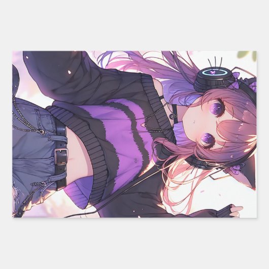 Anime Meisje in Hoofdtelefoon Verjaardag Inpakpapier Vel (Voorkant)