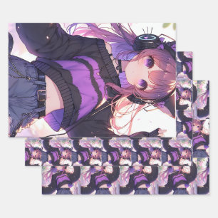 Anime Meisje in Hoofdtelefoon Verjaardag Inpakpapier Vel