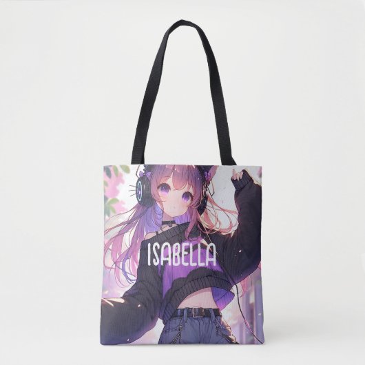  Anime Meisje in Hoofdtelefoon Verjaardag Tote Bag (Voorkant)