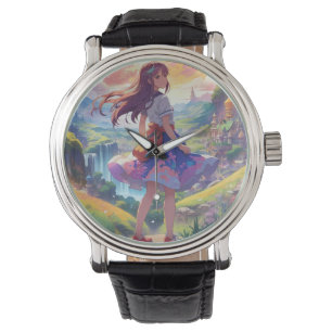 Anime Meisje in Landscape  Horloge