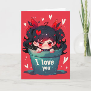 Anime Meisje in Pot Ik Hou van Jou Feestdagen Kaart
