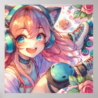 Anime Meisje in Roller schaatsen