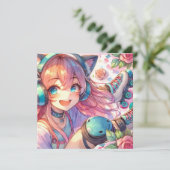Anime Meisje in Roller schaatsen Verjaardagsfeest Kaart (Staand voorkant)