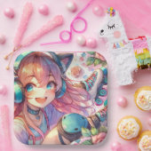  Anime Meisje in Roller schaatsen Verjaardagsfeest Papieren Bordje (Feest)