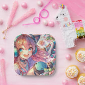 Anime Meisje in Roller schaatsen Verjaardagsfeest Papieren Bordje (Feest)