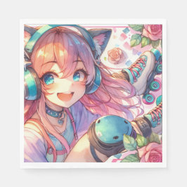  Anime Meisje in Roller schaatsen Verjaardagsfeest Servet